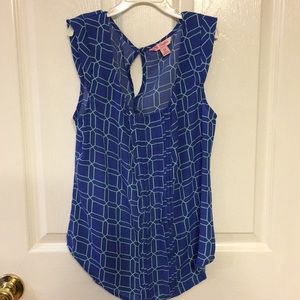 Blue sleeveless top with sea foam green pattern